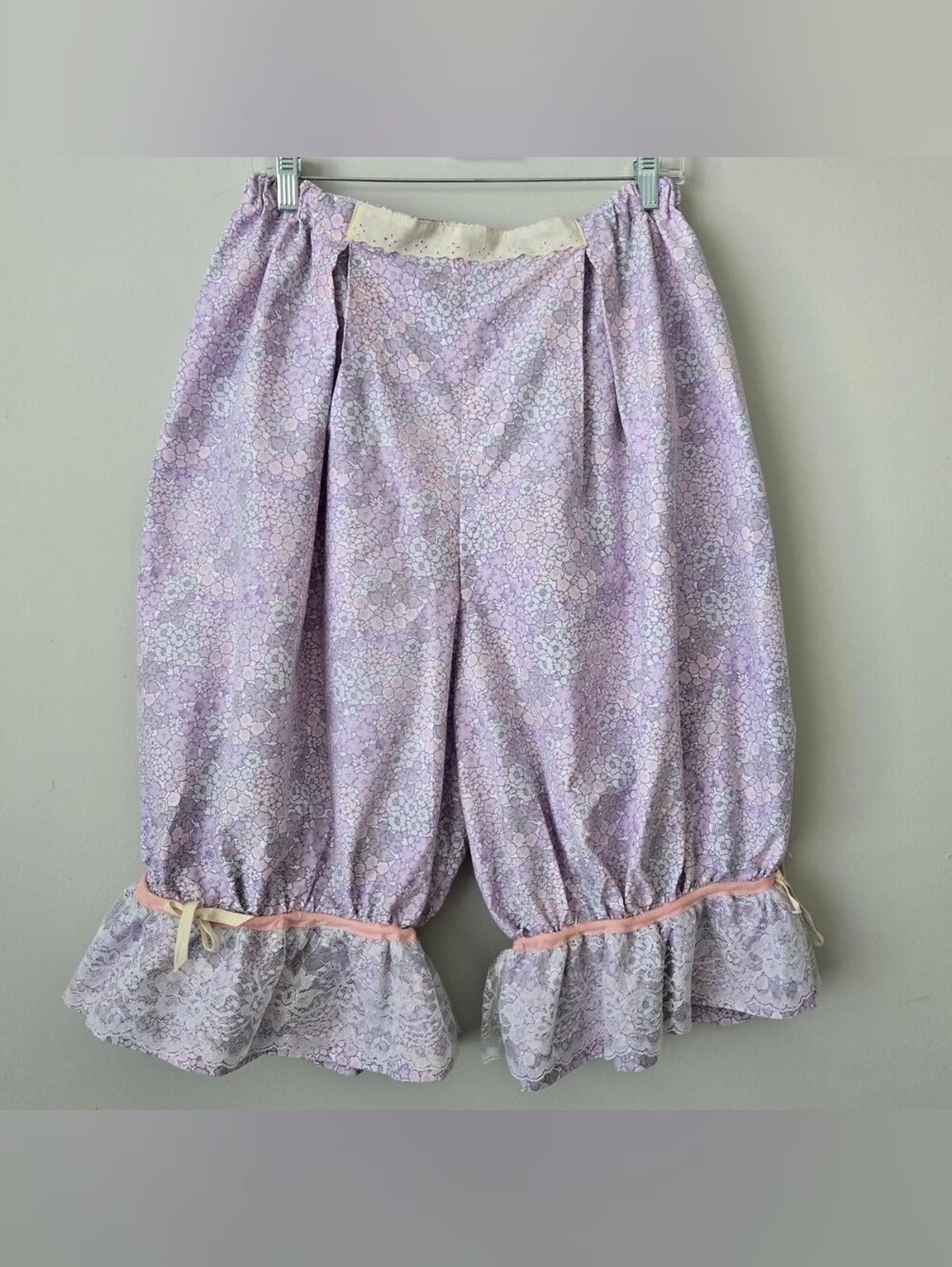 Purple floral print bloomers with ruffled hem Adjustable Waist - Pillow Pants-